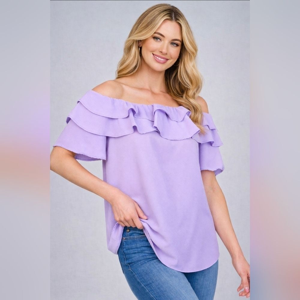Lavender Off-Shoulder Ruffle Top